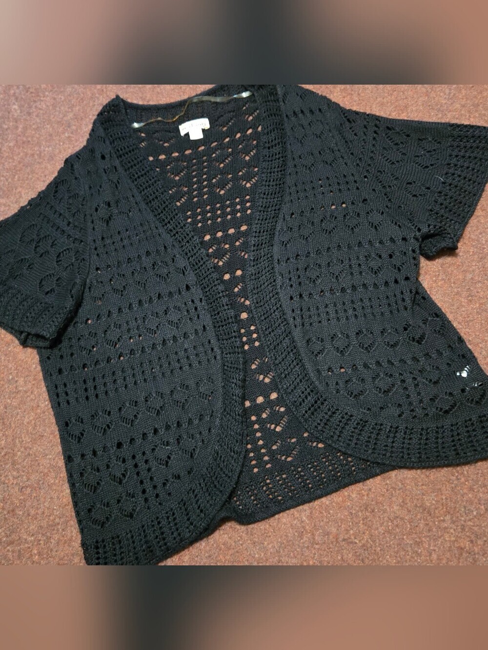 World Unity Open Front Knit Shawl Sweater In Black Size XL Dainty Spring Summer